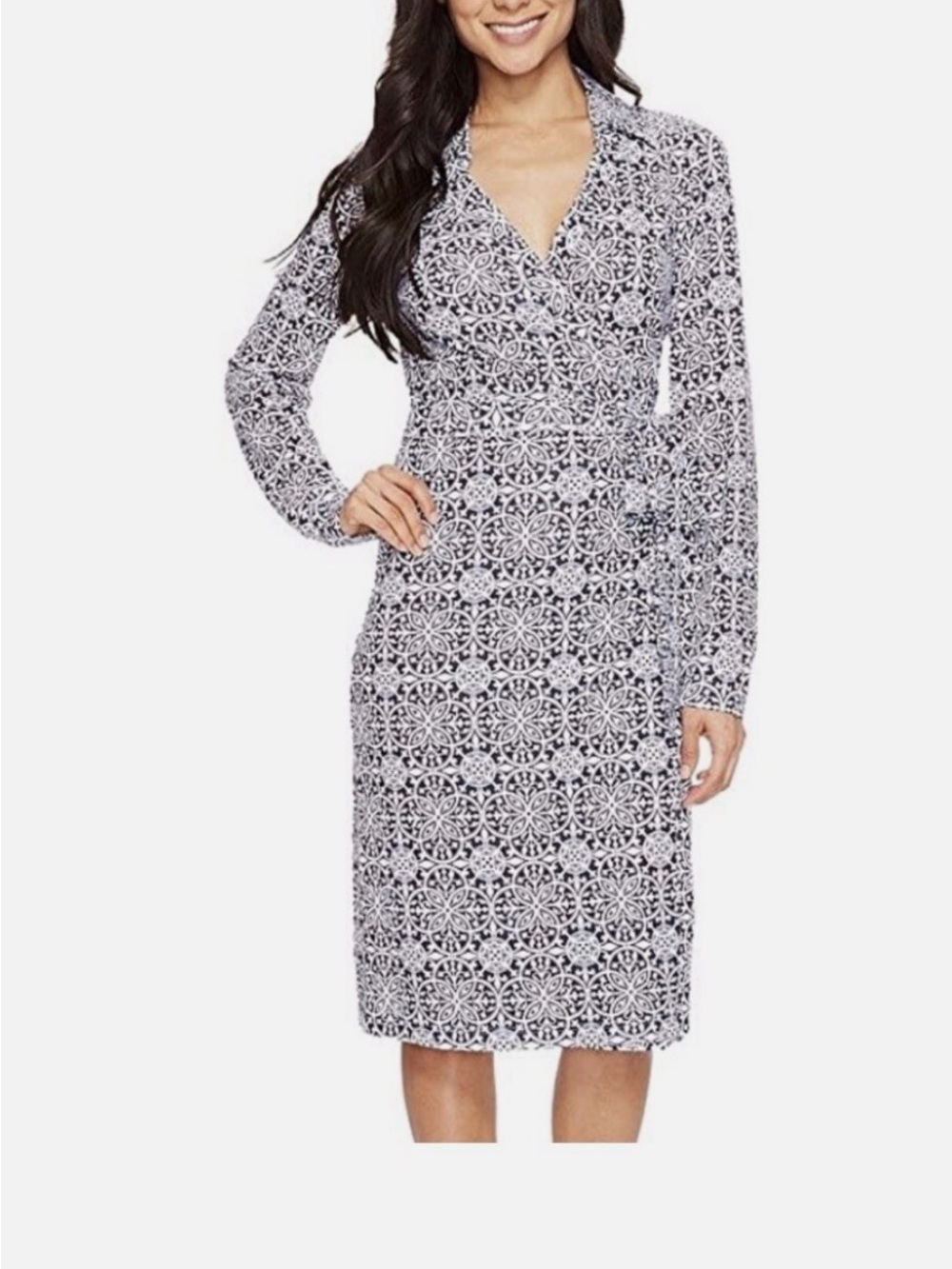 NWOT Pendleton medallion print wrap dress, navy and white size large